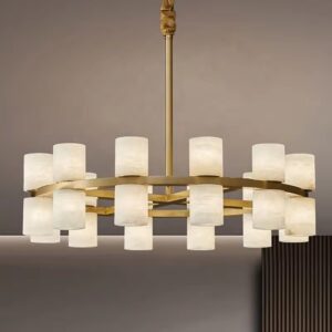 High Quality Spanish Fashion Decoration Marble Lamp European Living Room High Ceiling Classic Stone Round Chandelier