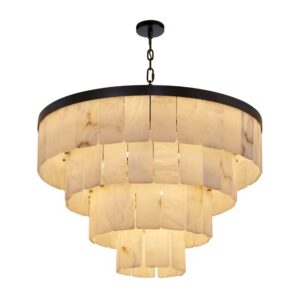 Pagoda Natural Alabaster Chandelier | MatteBlack Brass Chain Suspension LED Pendant