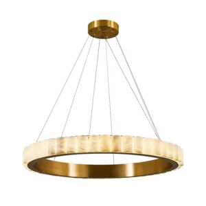 All Copper Circle Ring Living Room Villa Dining Room Duplex Model Room Designer Alabaster Chandelier