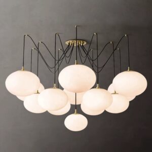 American Alabaster Balls Hanging Light Luxury Pendant Light Stone Ball Metal Brass Chandelier for Indoor Living Room Restaurant
