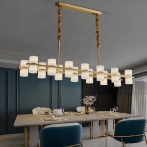 High Quality Spanish Fashion Decoration Marble Lamp European Living Room High Ceiling Classic Rectangle Stone Round Chandelier