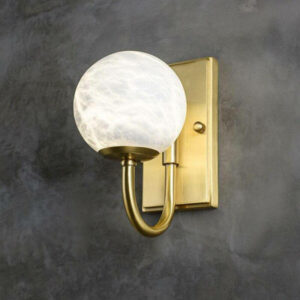 Indoor Bedroom Living Room Bathroom Alabaster Circular Golden Wall Lamp Decorative Wall Sconce