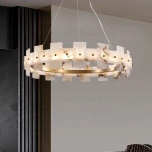 Nordic Modern Luxury Marble All-Copper Pendant Light Customized Hotel Villa Livingroom Minimalist Style Decoration Alabaster Lamp