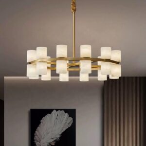 High Quality Spanish Fashion Decoration Marble Lamp European Living Room High Ceiling Classic Quartz Stone Round Chandelier