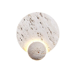 Wabi Sabi White Travertine Disk Design Wall Lamp Bedside Living Room Background Corridor Aisle Stone Decor Sconce SSM-2225 image 1