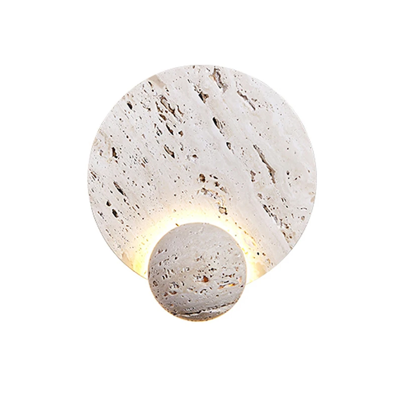 Wabi Sabi White Travertine Disk Design Wall Lamp Bedside Living Room Background Corridor Aisle Stone Decor Sconce