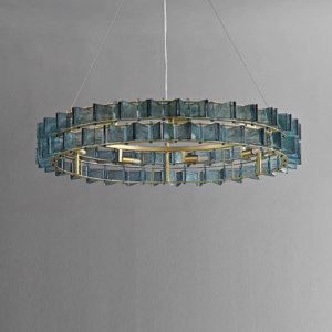 French Blue Glass Chandelier Luxury Retro Modern Pendant Light Villa Hall Indoor Hotel Restaurant Living Room Indoor Lamp Decor SSM-3303 image 1