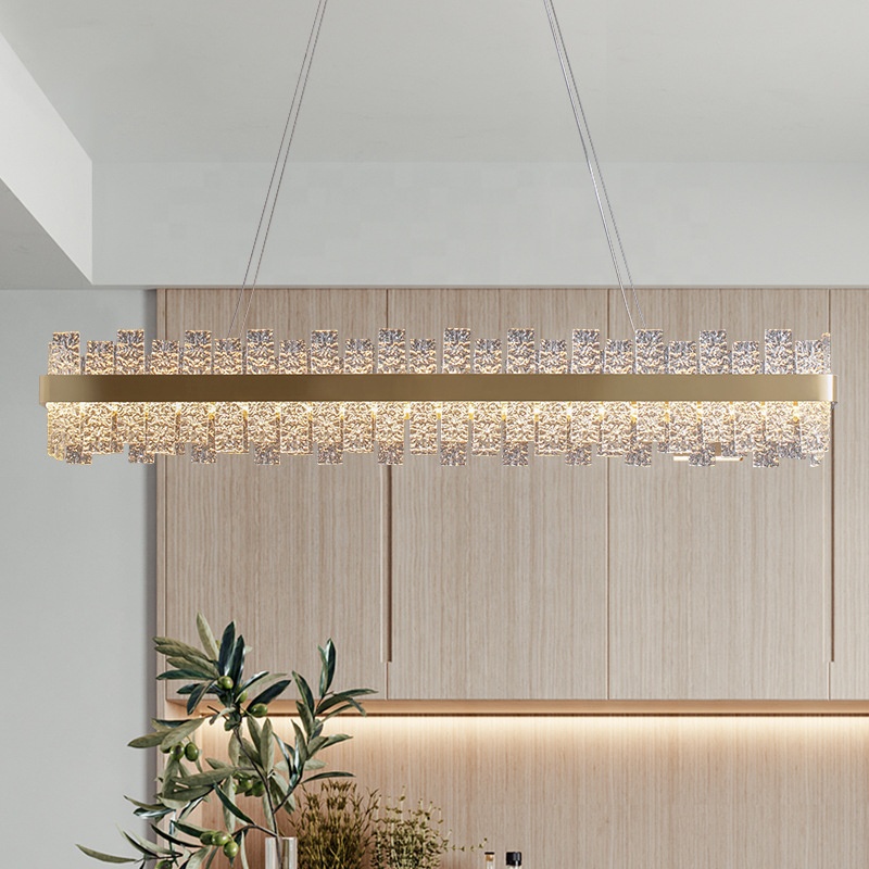 Light Luxury Circular Living Room Pendant Lamp Modern Stainless Steel Bedroom Lamp Water Grain Glass Living Room Pendant Lamp