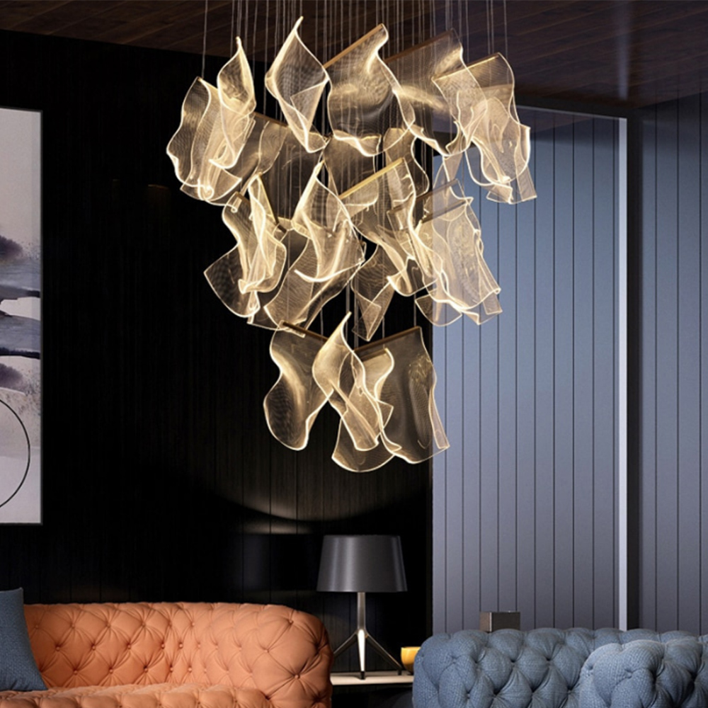 SHENGQIU Professional Custom LED Large Luxury Gold Lamp Hotel Modern Luxury Acrylic Chandelier for High Ceiling Living Room Bar