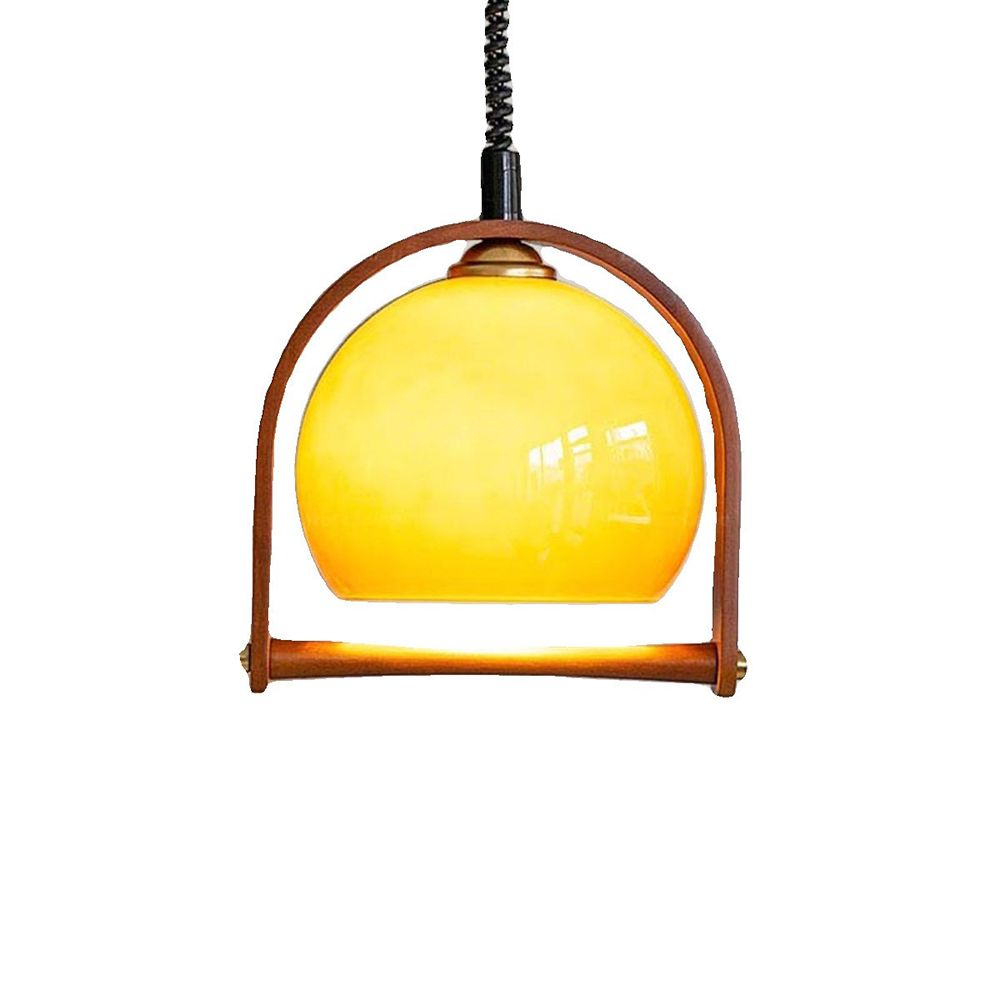 Medieval Glass Chandelier Retractable Restaurant bar Light Japanese Solid Wood Silent Retro Island Table Dining Room Light