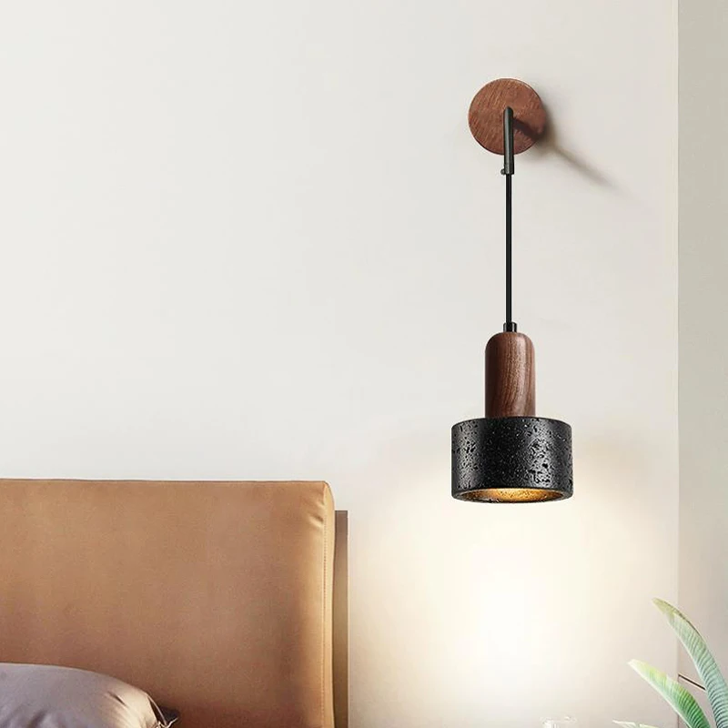 Japanese Wabi Sabi Hanging Black Stone Decor Wall Lights for Home Bedroom Living Room Hotel Homestay