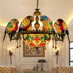 Tiffany Vintage Art Colored Glass Parrot Pendant Light Creative Decorative Dining Table Home Scandinavian Industrial Farmhouse SSM-9787-02 image 1