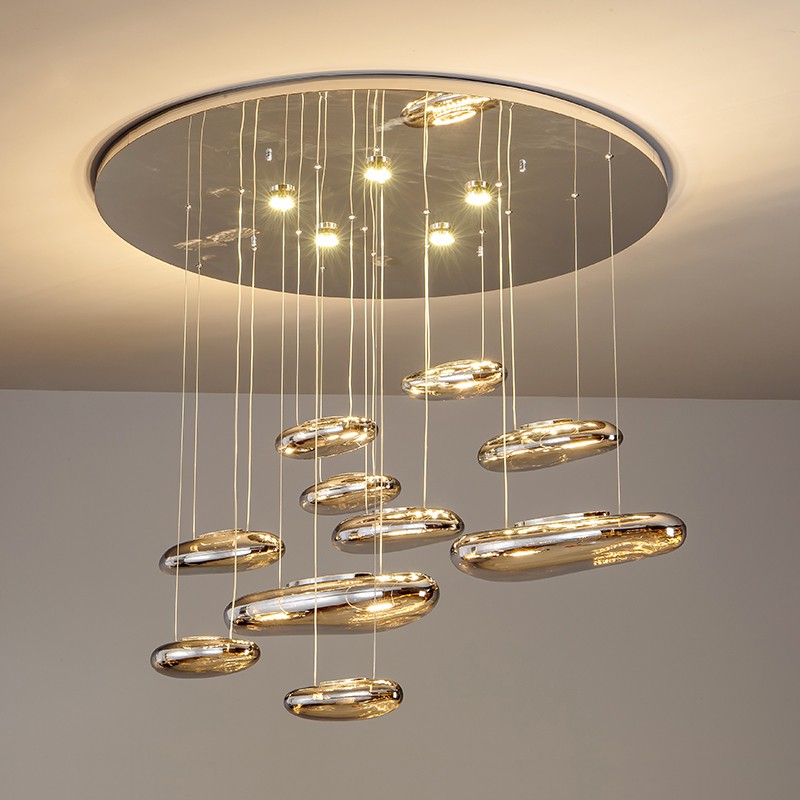Modern Chandelier Smoked Grey Color Glass Hanging Lamps For Home Decoration Pendants Lamp Dining Tables Kitchen Living Room