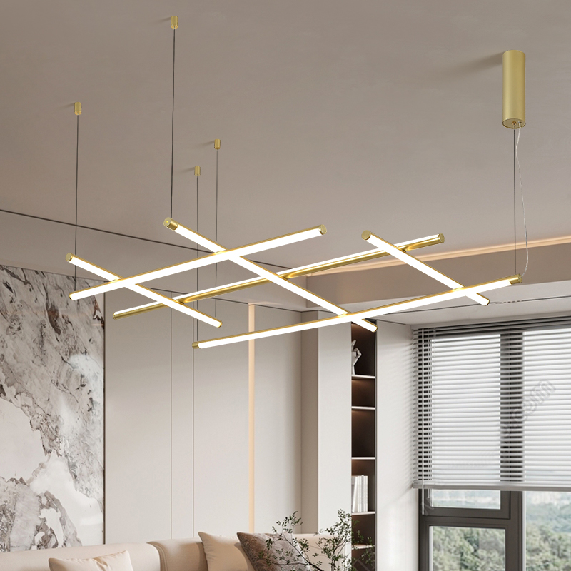 Ceiling Pendant Light Modern Linear LED Chandelier Adjustable Aluminum Pendant Lighting Ceiling Lamp Gold