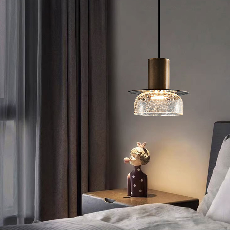 Modern Chandelier Farmhouse 1 Light Ceiling Light Fixture in Matte Black Finish with Seed Glass Hanging Light