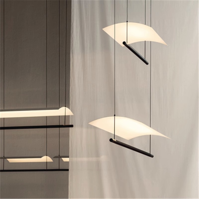Zeal Lighting Nordic Tile Eaves Line Chandelier Dining Room Modern Metal Pendant Light Linear Kitchen Island