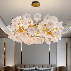 PM Handmade Glass Flower Luxury Chandelier Aluminum Branch Petal Pendent Lamp Living Dining Room Decoration Ceiling Light SSM-3315 image 1