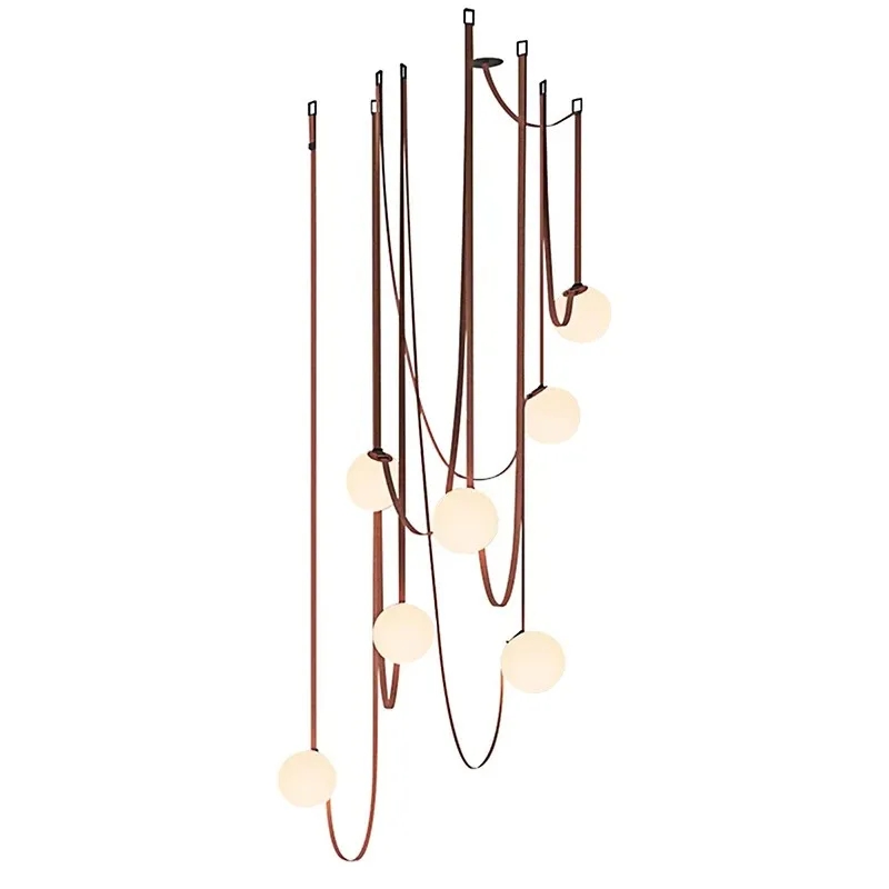 Nordic Minimalist Villa Staircase Pendant Lamp Iron Rotating Design for Loft Living Room Duplex Floor Pendant Lighting