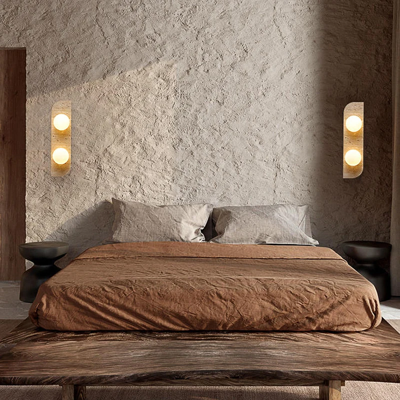 2 Head Natural Stone Wall Light Bedside Living Room Corridor Staircase Wabi Sabi Decor Travertine Sconce