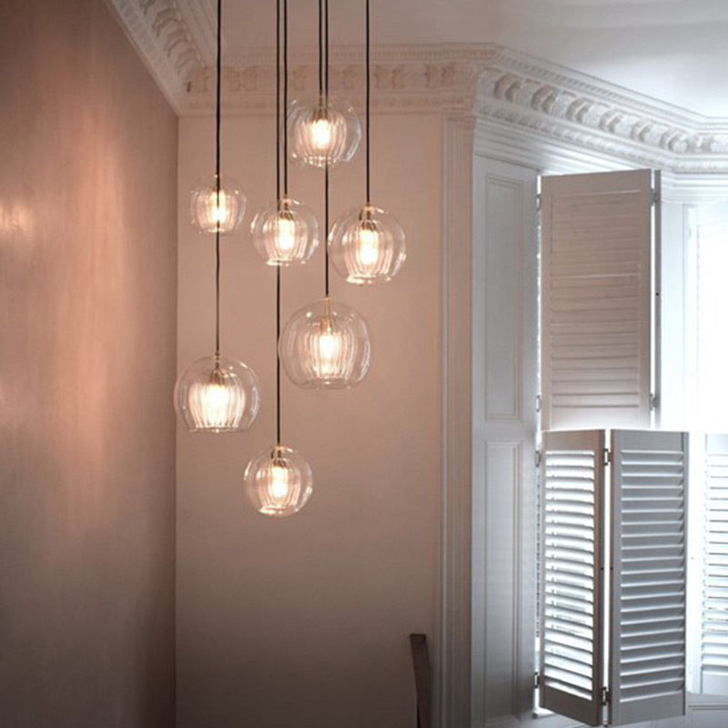 Modern Simple Industrial Wind Dining Room Chandelier Creative Personality Glass Compound Stair Lamp Home Pendant Lights Dining