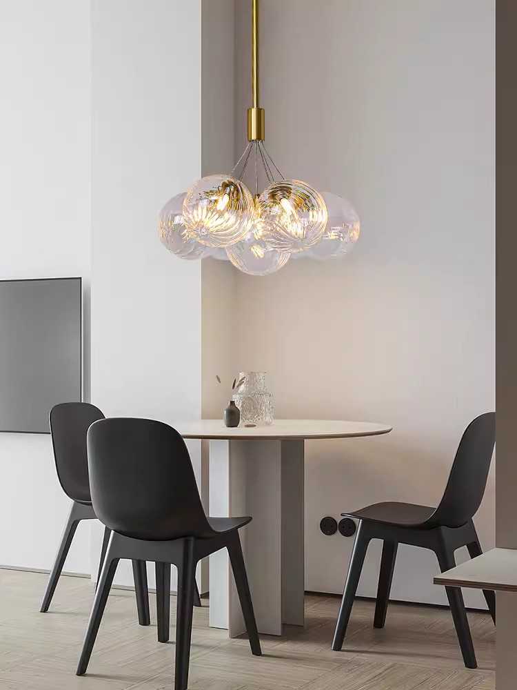 Copper Nordic Minimalist Hanging Lamp for Restaurant Living Room Bedroom Bedside Creative Glass Ball Chandelier Light
