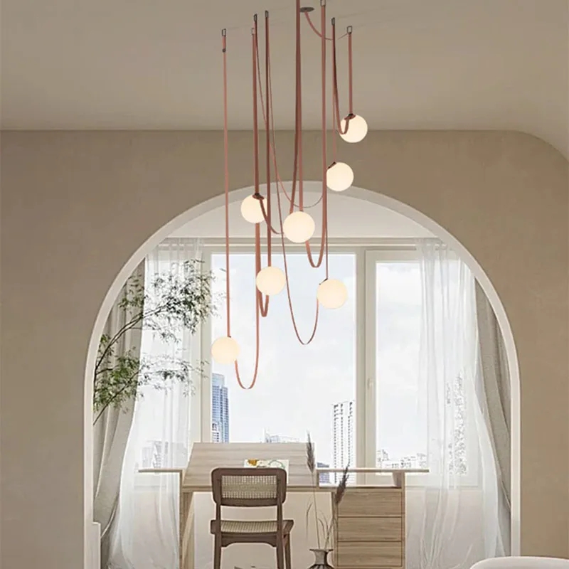 Nordic Minimalist Villa Staircase Pendant Lamp Iron Rotating Design for Loft Living Room Duplex Floor Pendant Lighting