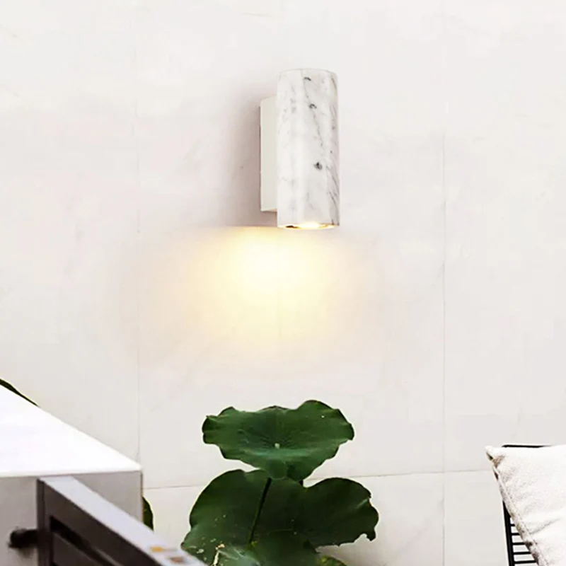 Nordic Natural White Black Green Marble Stone Wall Lamp Led for Home Decor Bedside Corridor Hotel Restaurant