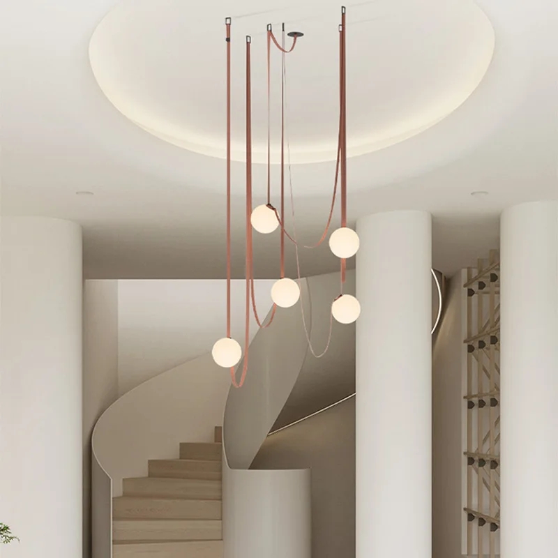 Nordic Minimalist Villa Staircase Pendant Lamp Iron Rotating Design for Loft Living Room Duplex Floor Pendant Lighting