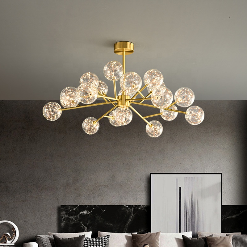 Gold Star Shape Modern Simple Stylish Copper Pendant Light Indoor Hanging Glass Chandelier for Kitchen Dining Bedroom Lighting