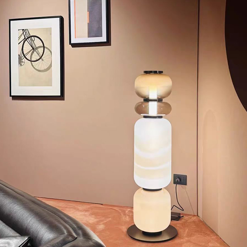 Nordic Modern Minimalist Stained Glass Floor Lamp for Bedroom Study or Living Room