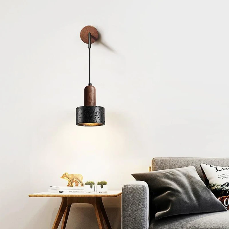 Japanese Wabi Sabi Hanging Black Stone Decor Wall Lights for Home Bedroom Living Room Hotel Homestay