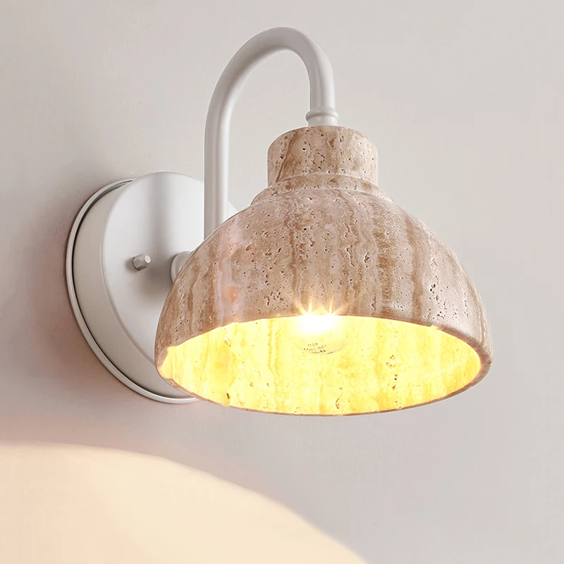 Japanese Natural Yellow Marble Exterior Wall Lamp Nordic Cream Style Courtyard Front Corridor E27 Decorative Warm Color Light