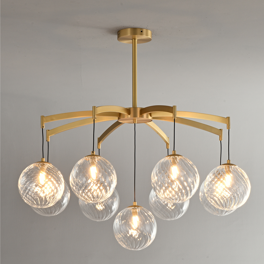 Vintage Nordic Luxury Copper Lights Modern Simple Living Room Dining Room French Lights Villa Staircase Bedroom Glass Chandelier