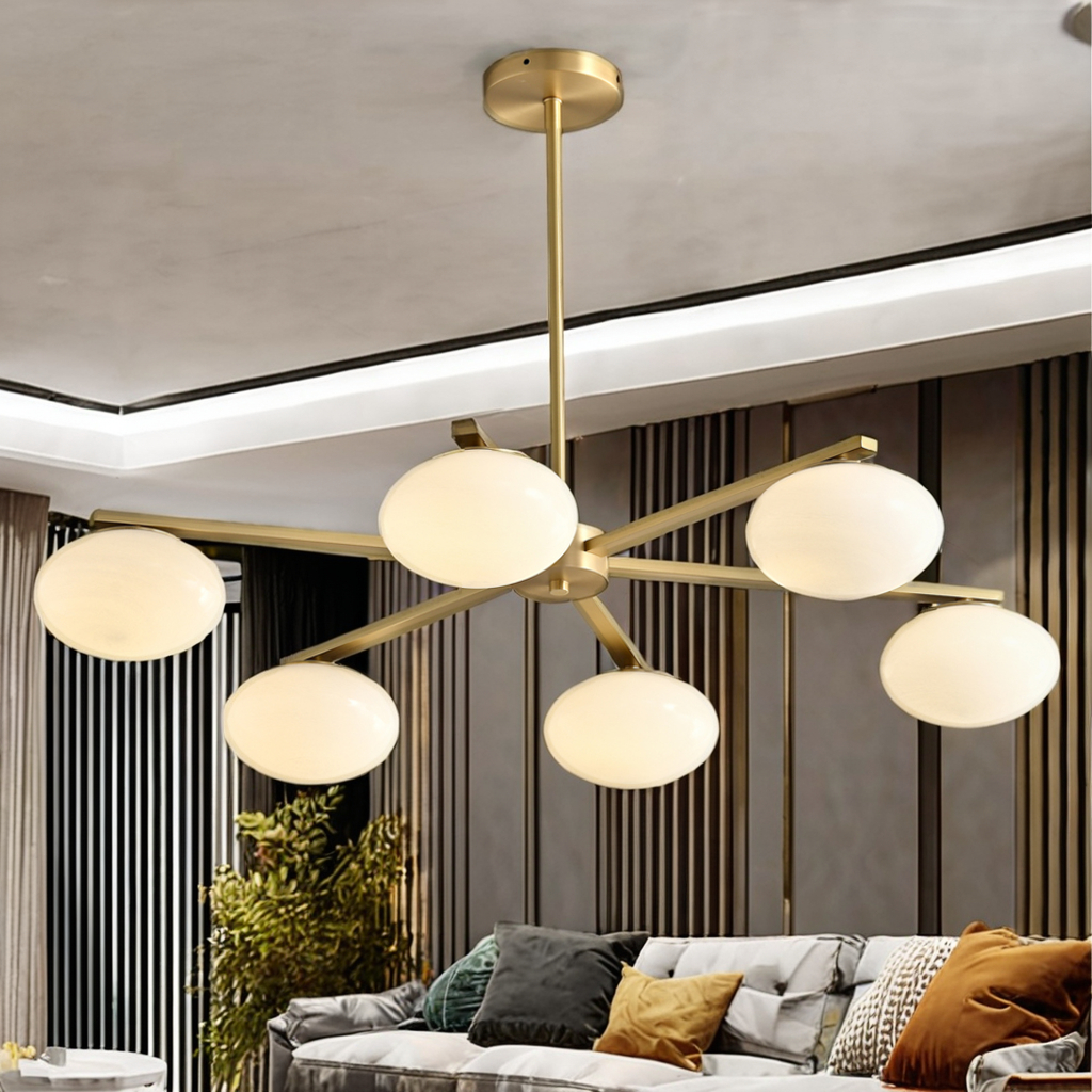 Globe Flush Mount Sputnik Chandelier Modern Brass Gold Pendant Light Milk Glass Ball Kitchen Island Dining Room Indoor Light