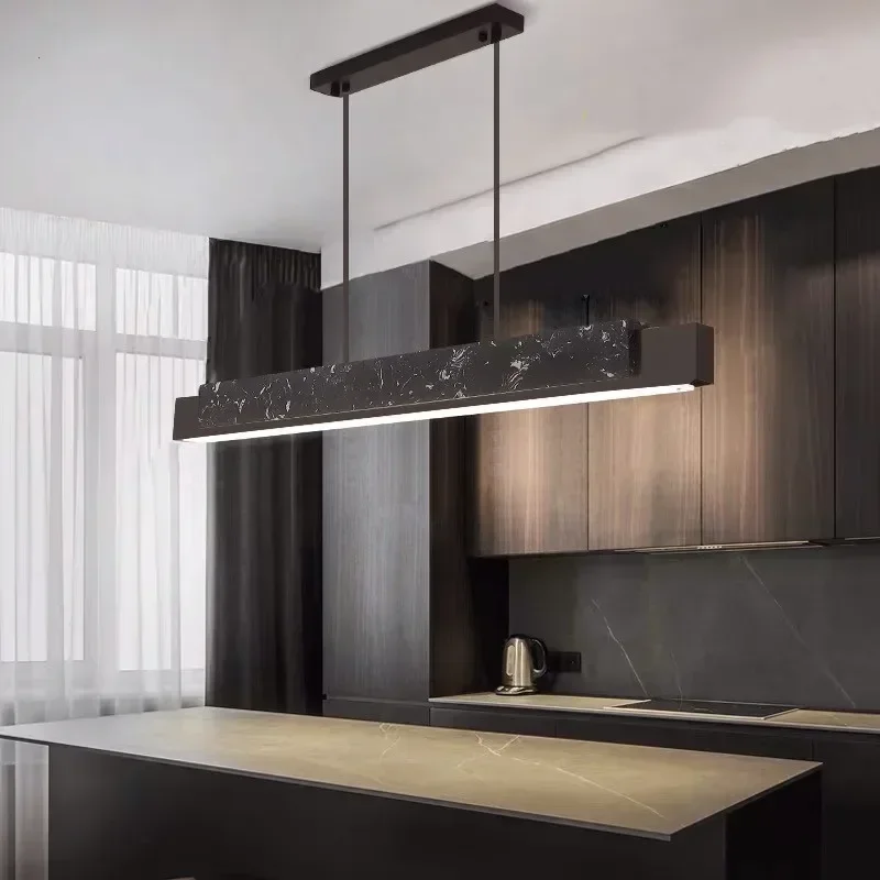 Indoor Lighting Modern Marble Chandelier Luxury Minimalist Long Strip Table Bar LED Pendant Hanging Lamp Ceiling Lustres Fixture