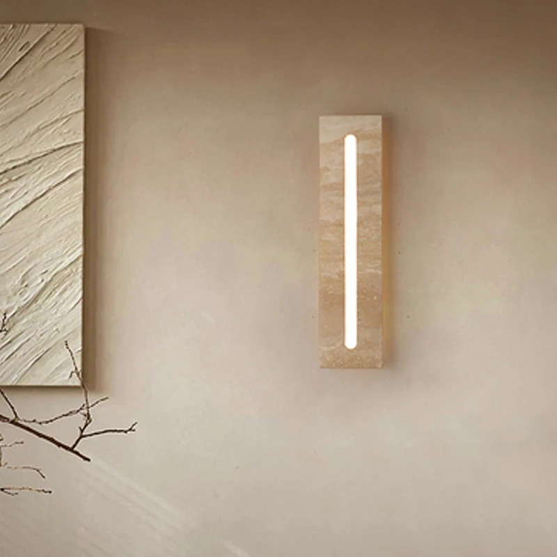 Wabi Sabi Travertine Interior Wall Light Bedside for Living Room Hotel Restaurant Corridor Staircase Background Stone Sconce