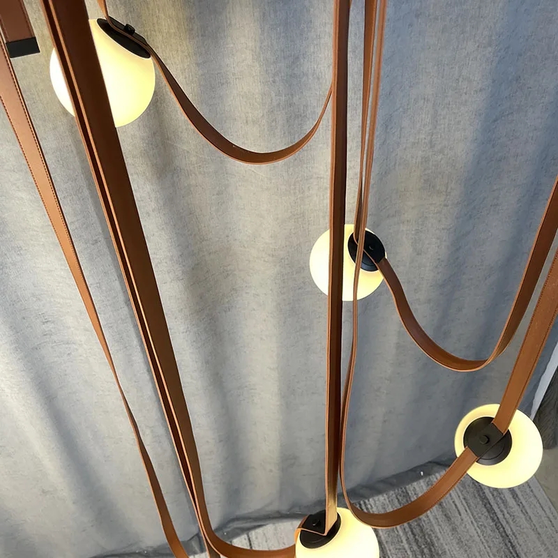 Nordic Minimalist Villa Staircase Pendant Lamp Iron Rotating Design for Loft Living Room Duplex Floor Pendant Lighting