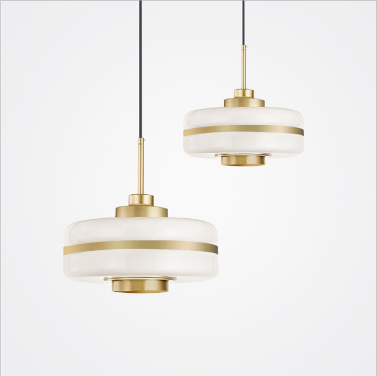 Postmodern light luxury simple dining room living room Warm gold brass square led chandelier