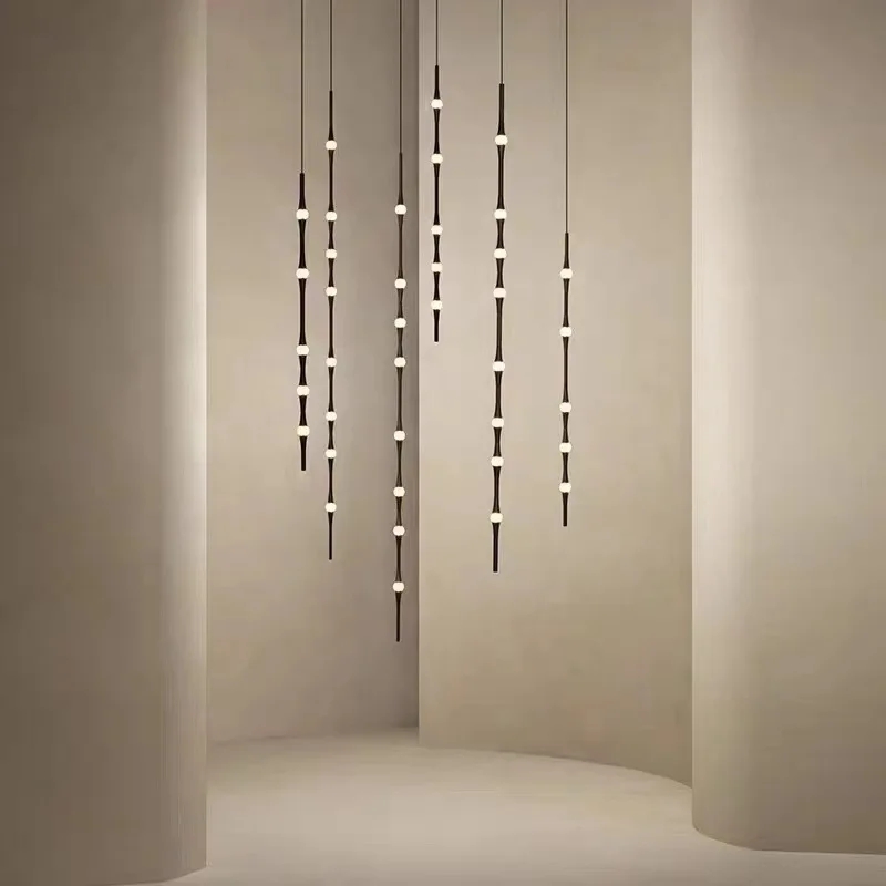 Creative Luxury Hotel Hall Staircase Suspension Hanging Chandelier Modern Designer High Ceiling Long Drop LED Pendant Light