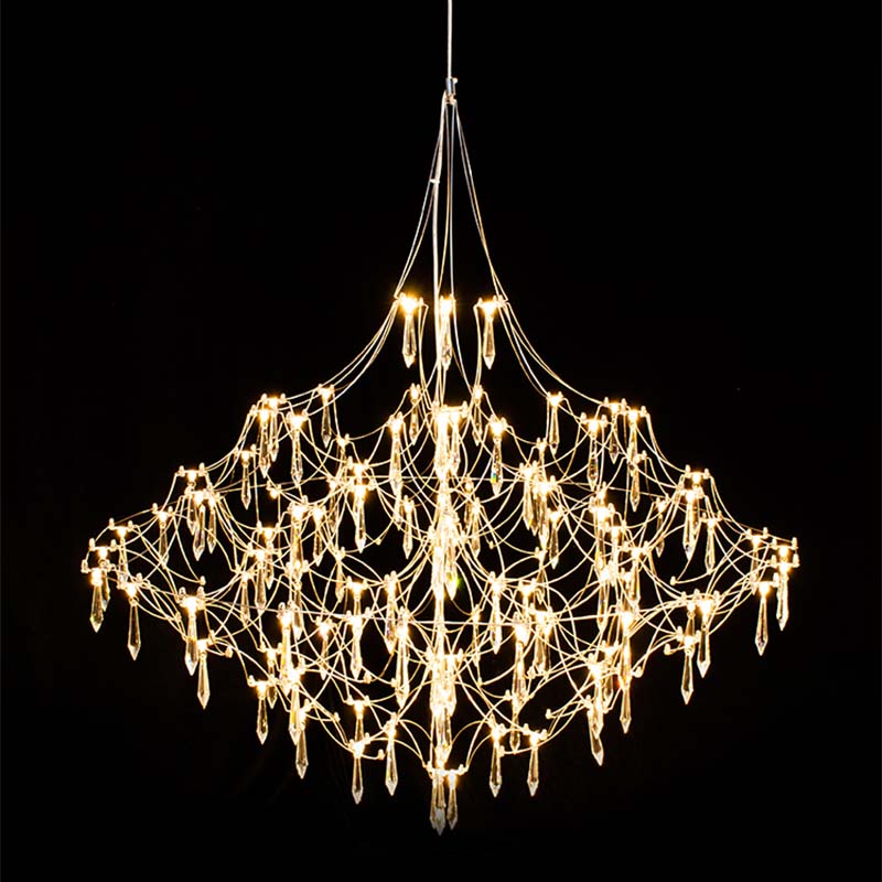 New Modern Design Stainless Steel Light Cube Crystal Chandelier for Villa Hotel Living Room Glass Pendent Light