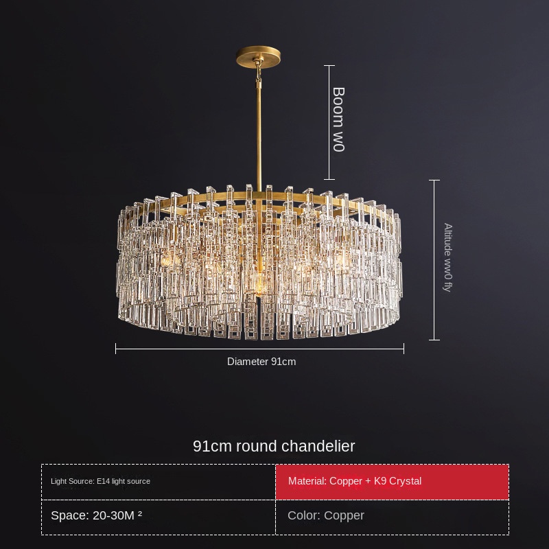 Post Modern Luxury American High Class All Copper Lamp Designer Crystal for Living Room Project Installation