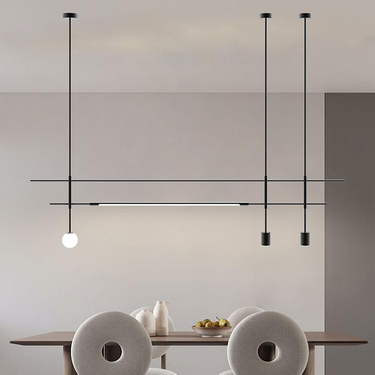 Nordic Simple Restaurant Bar Linear Strip Pendant Light Sales Department Company Shop Front Desk Office Iron Long Chandelier