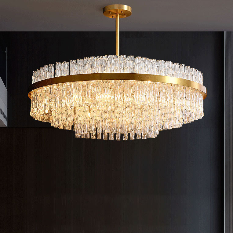 Modern Chandelier Light Led Twist Glass Iron Circle Ring Pendant Lamps for Bedroom Hotel