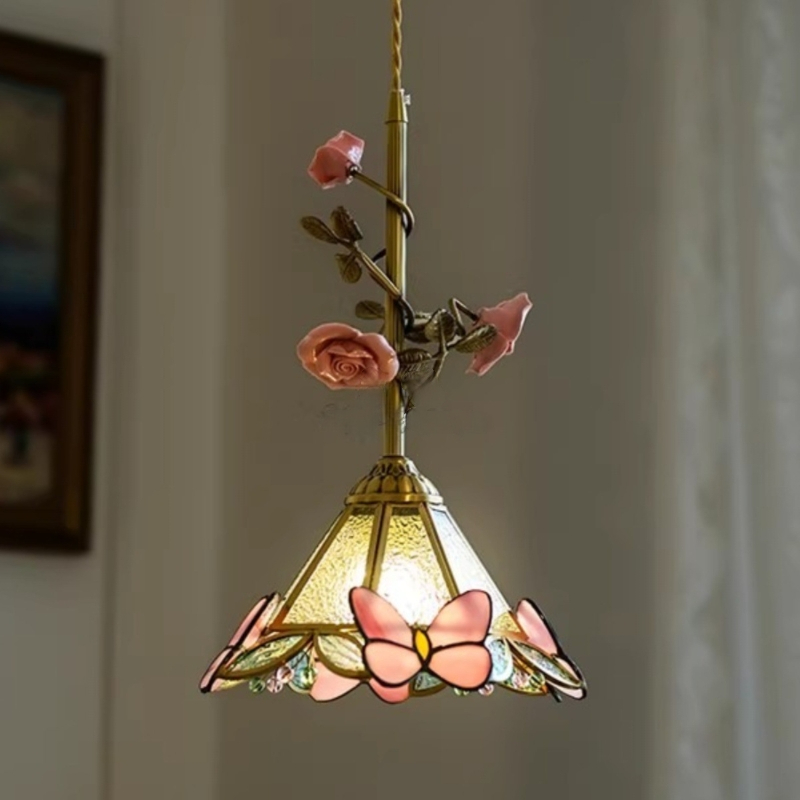 French flower hanging lamp for bedside homestay dining table vintage art design chandelier