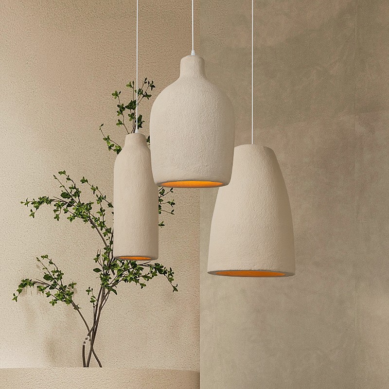 Minimalist Japanese Wabi Sabi Style Bracken Brown Textured Organic Shapes Polystyrene Wabi Sabi Chandelier