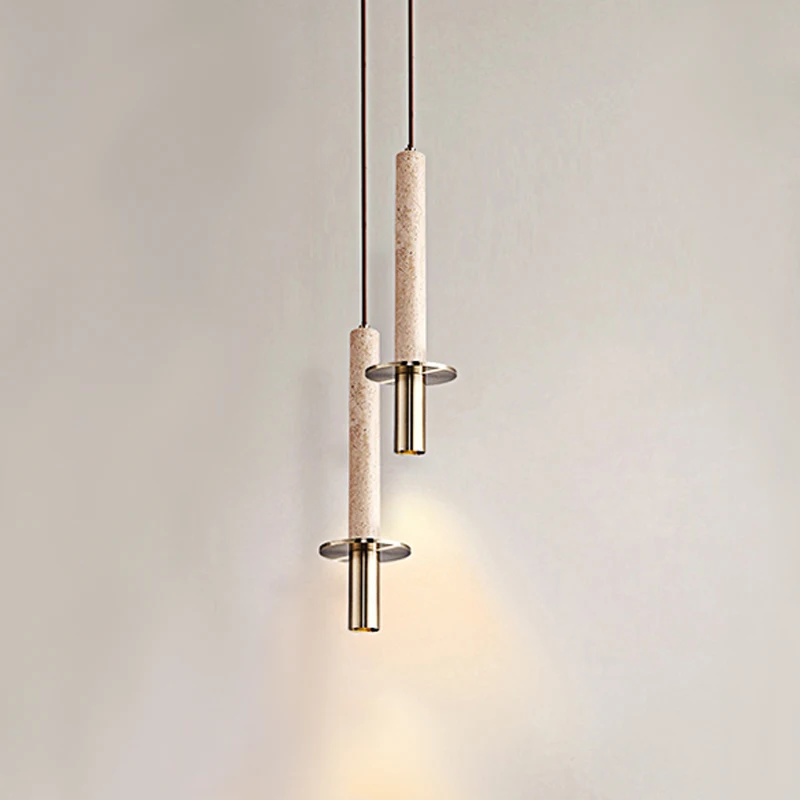 Nordic Modern Minimalist Bedroom Bedside Black Long Line Pendent Lamp Designer Light Luxury Restaurant Natural Stone Droplight