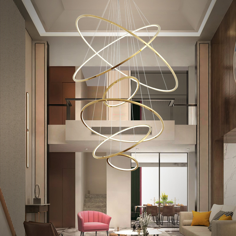Minimalist ring stainless steel LED gold chandelier for the bedroom dining room table at the landing of the dimmable chandeliers