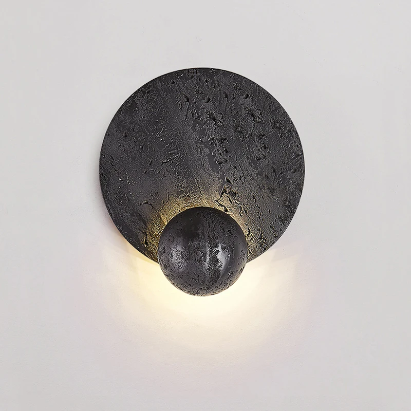 Black Travertine Wall Light Home Apartment Hotel Restaurant Living Room Decor Stone Sconce for Bedside Corridor