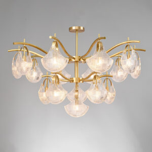Modern Luxury Copper Chandelier Light for Dining Room Brass Pendant Lamp with Glass Shell Lampshade 400k9013 WSM-8052 image 1