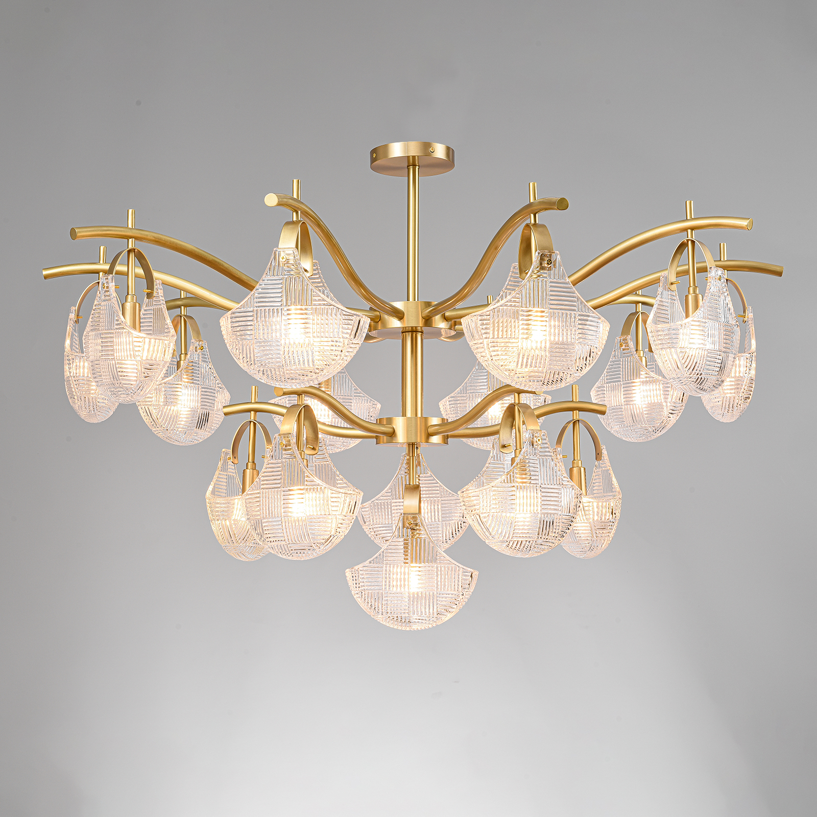 Modern Luxury Copper Chandelier Light for Dining Room Brass Pendant Lamp with Glass Shell Lampshade 400k9013
